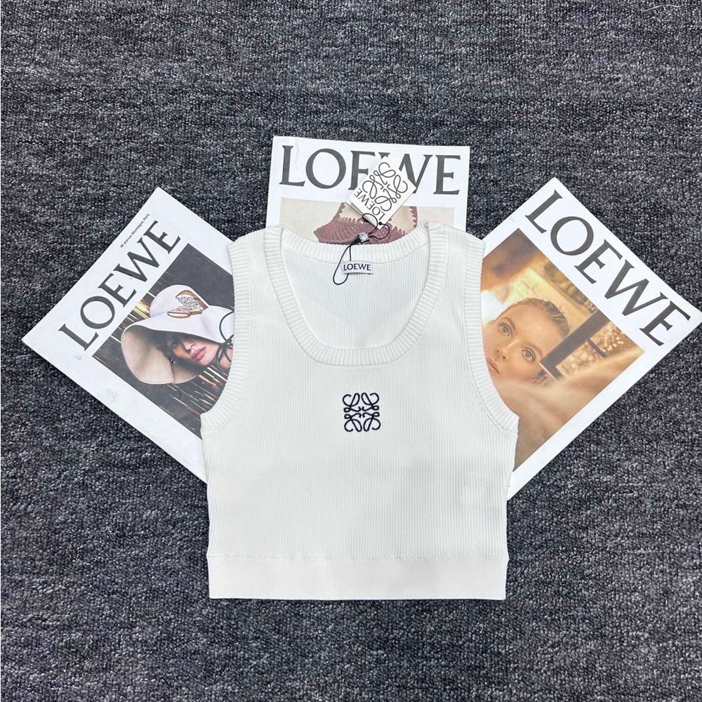 Loewe White Ribbed Cropped Tank with Black Anagram